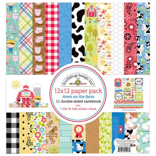 Doodlebug Design- Down on the Farm Double Sided 12x12 Paper Pack