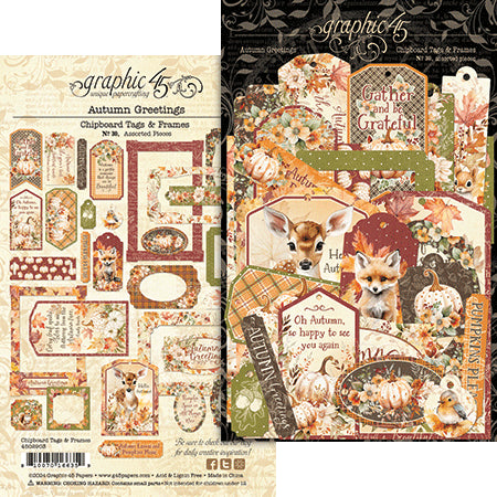 Graphic 45- Autumn Greetings Chipboard Tags & Frames