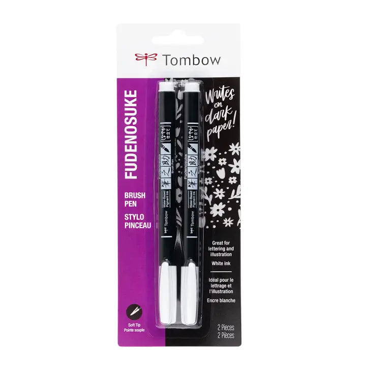 Tombow - Fudenosuke Pastel White Pen - 2 Pack